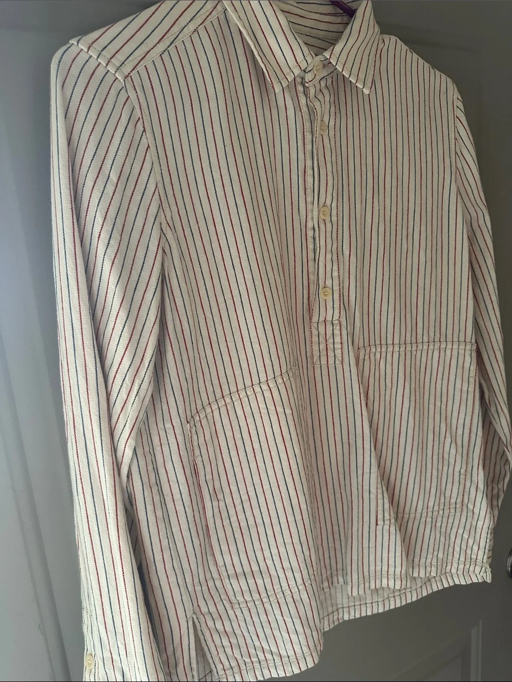 Madewell White Button-Front Shirt with Red & Navy Stripes